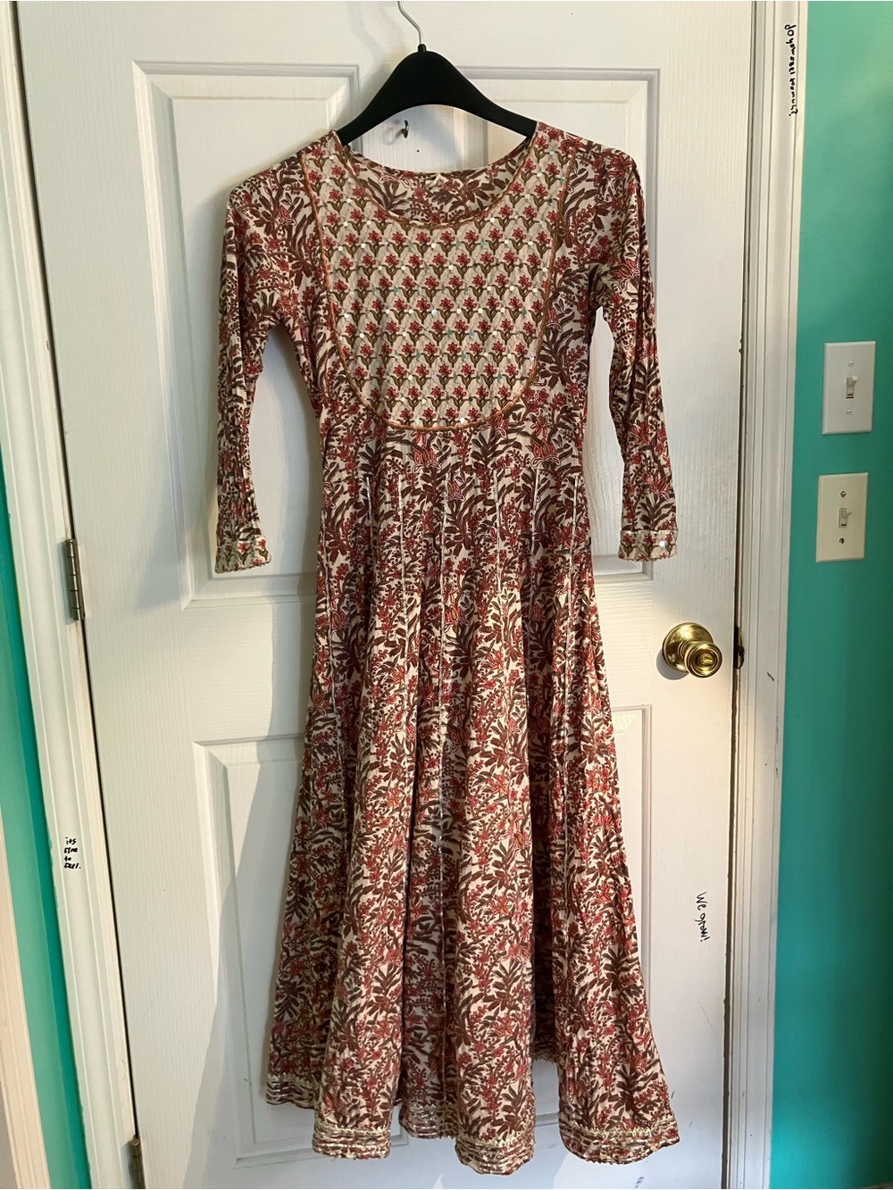 Boho Floral Maxi Dress in Rust and Cream
